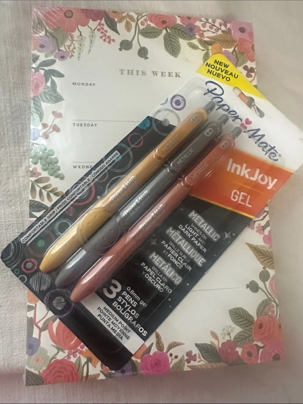 InkJoy Metallic Gel Pens - 3 Pack (Gold/Bronze/Copper) & weekly Agenda note pad